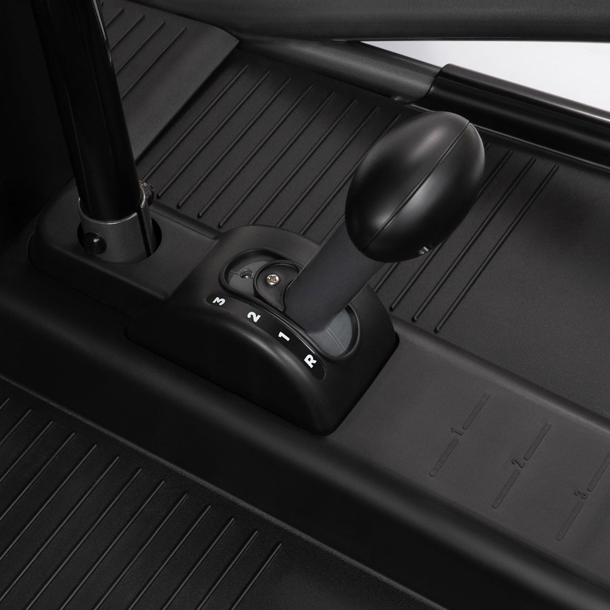 Close up of the go kart gear shifter showing the parent speed limiter lock