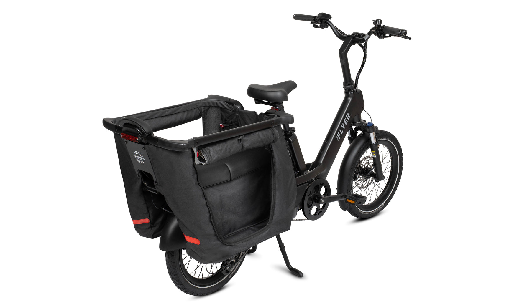 Black cargo hoop fabric liner with the sides zipped up on a white background