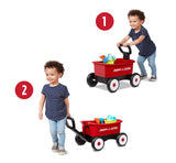 Boy Pushing Push & Pull Walker Wagon with Garden Tools