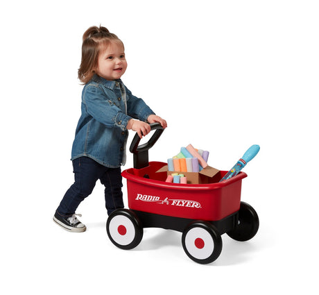 Girl Pushing Push & Pull Walker Wagon with Bubbles and Chalk