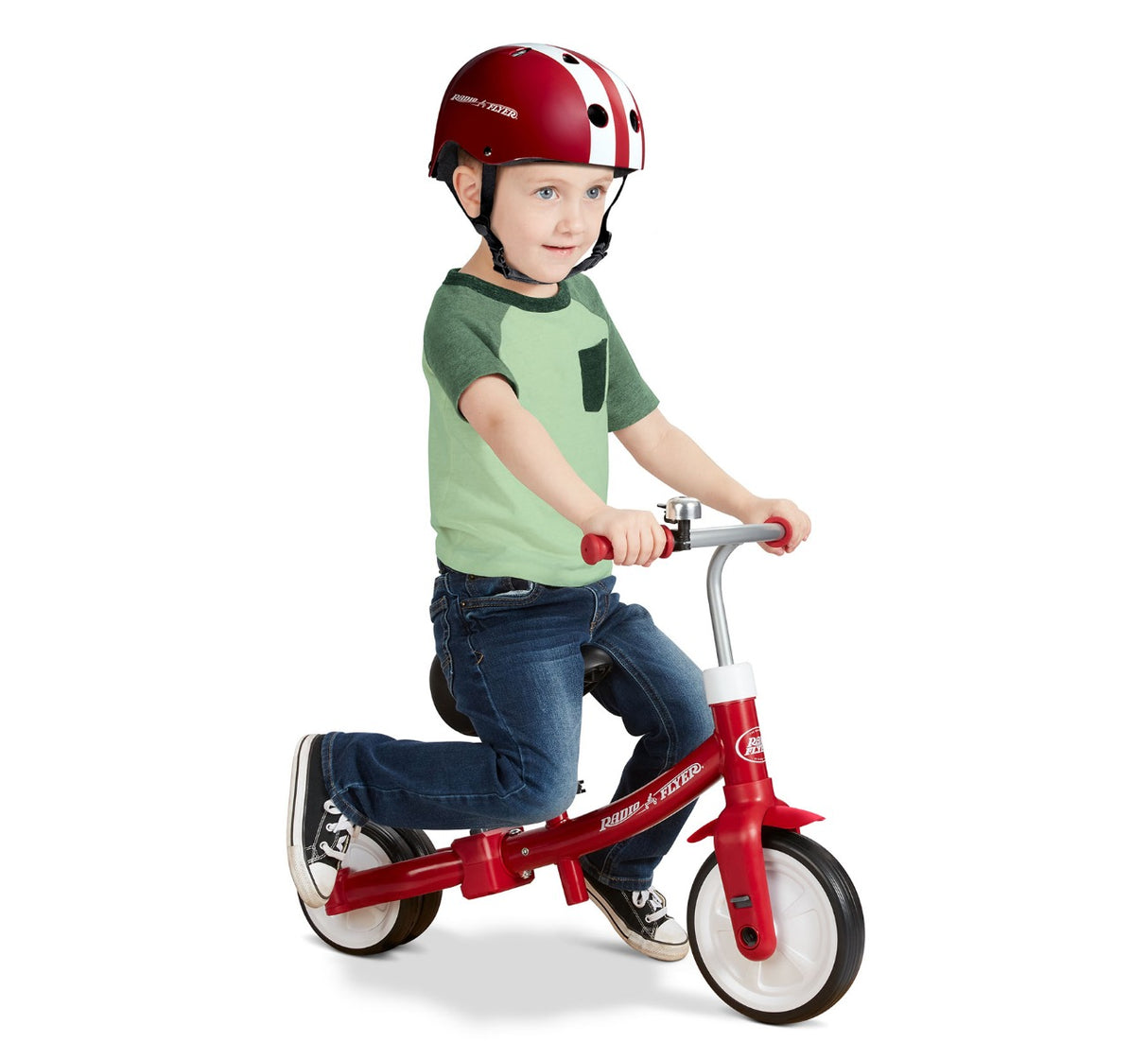 Boy riding Triple Play Trike in Balance Bike Mode