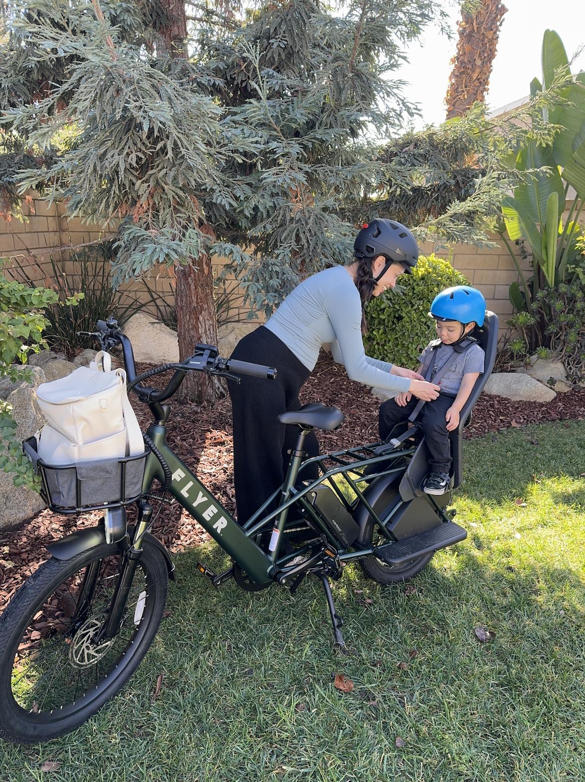 electric bicycle with kids seat Voltaic Dirt Bike 12'' Cub Red absorbing seat for child comfort Flyer Via Family eBike |