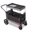 Black folding wagon featuring a canopy with a peek-a-boo window on a white background