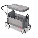 Gray wagon with canopy and storage compartments on a white background