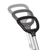 Close-up of an adjustable push handle set at different heights