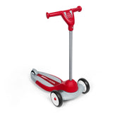 Red scooter with two wheels in the front and one in the back