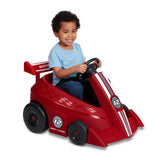 Older toddler confidently driving the Grow With Me Racer independently after building driving skills