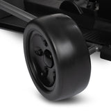 Close up of a black wheel on a white background