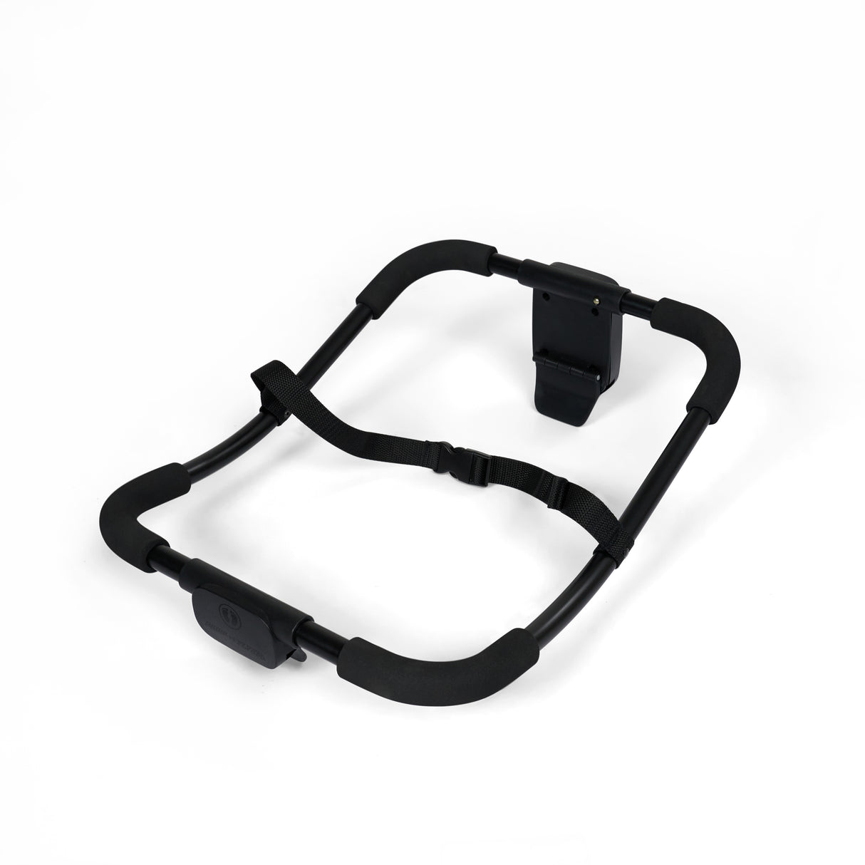 Black car seat adapter on a white background