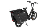Black cargo hoop fabric liner on a black electric bike on a white background