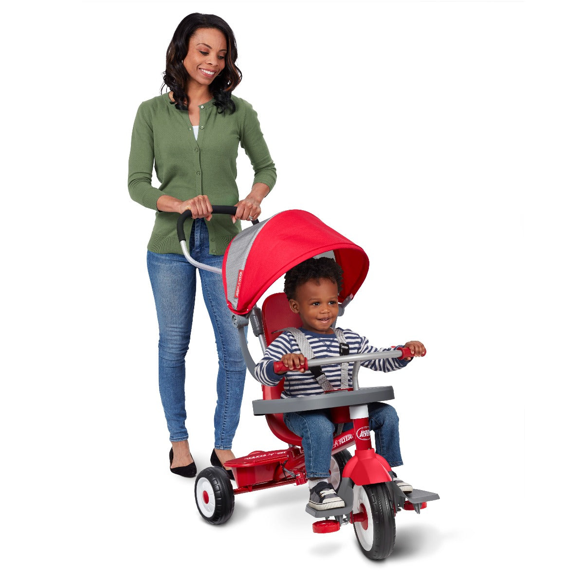 Woman Pushing Boy Riding 4-in-1 Stroll 'N Trike® in Infant Trike Mode