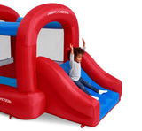 Child Sliding Down the Backyard Bouncer Jr's Built-in Slide