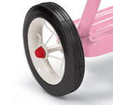 Spoked wheels and rubber tires for durability