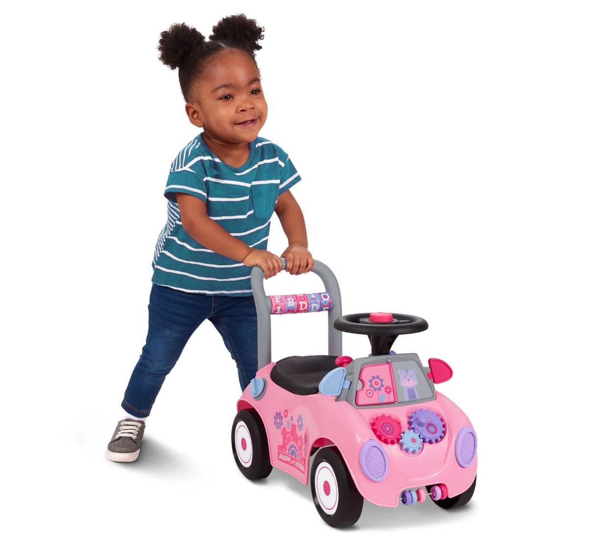 Girl Pushing Creativity Car: Pink Ride-On Push Car