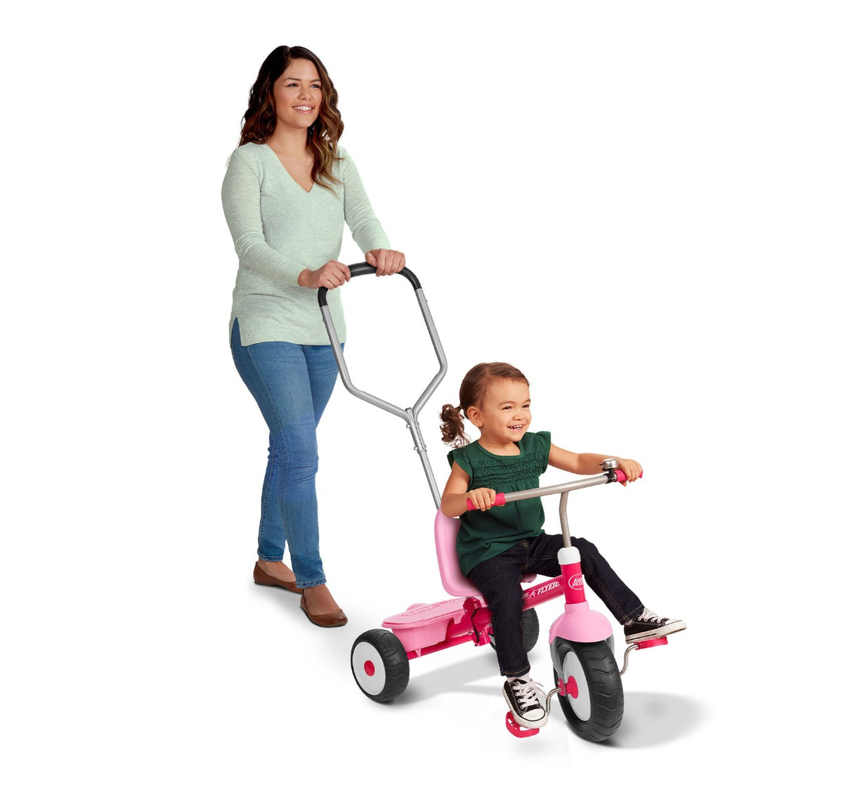 Woman Pushing Girl Riding Deluxe Steer & Stroll Trike®