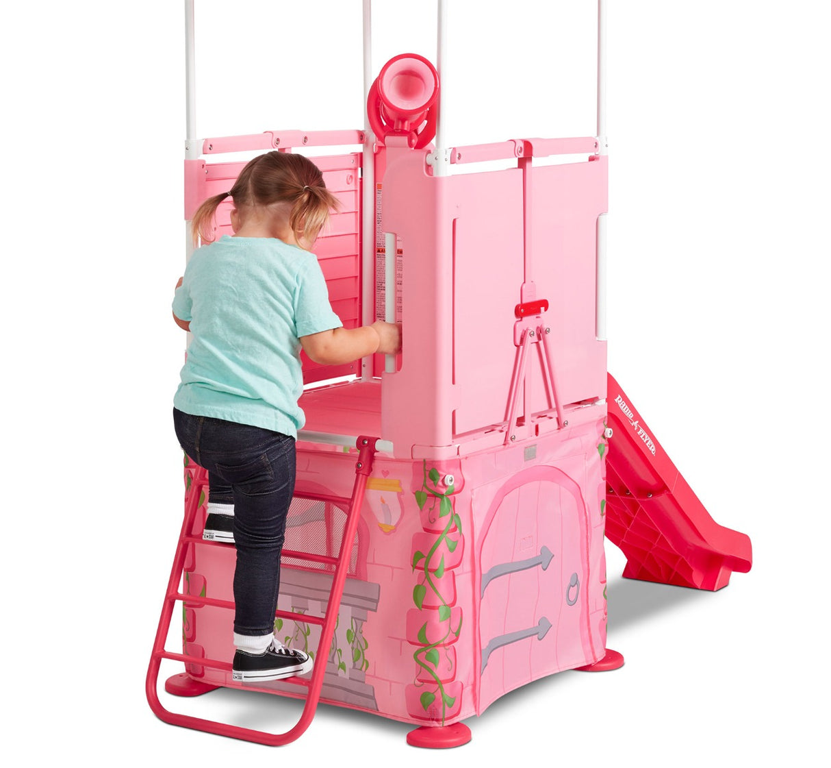 Girl climbing built-in ladder