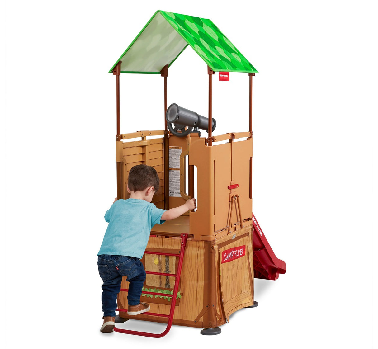 Boy climbing built-in ladder