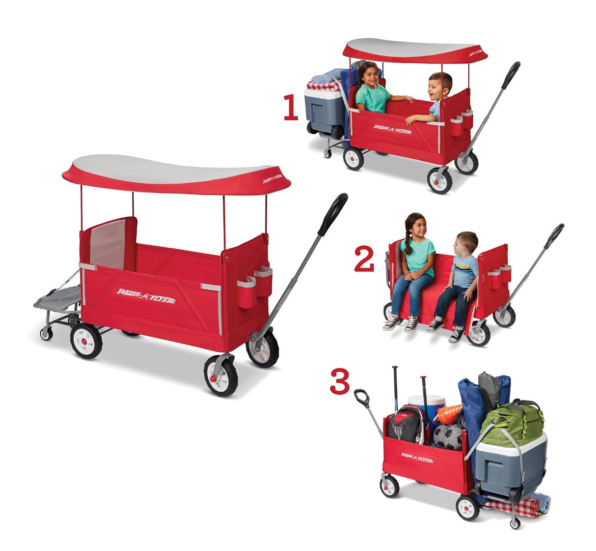 3-In-1 Tailgater Wagon® With Canopy 3 Wagons In 1: Two Rider Seating