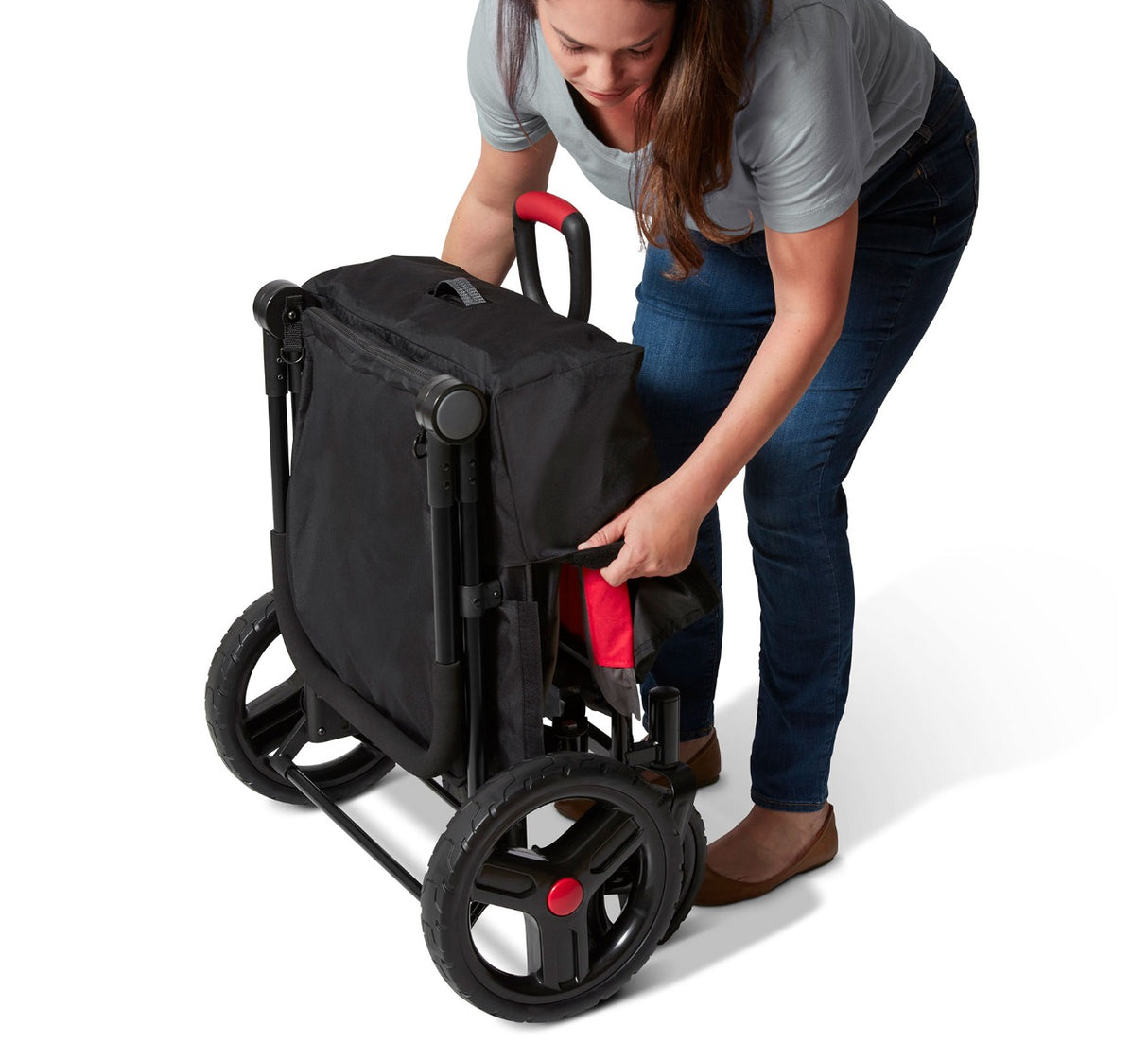 Trav'ler Stroll 'N Wagon™ with Protective Cover handle to convert to folded form