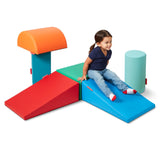 Child sliding on Rainbow Tumble Town™ Foam Climbing Blocks